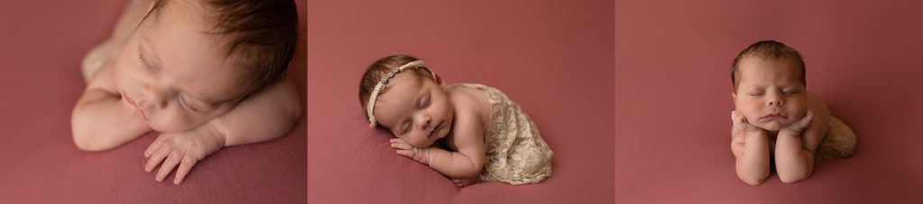 Newborn girl on pink blanket with headband